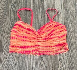 PINK Victoria's Secret Women's Striped Dye Lace Bralette Orange Pink Large